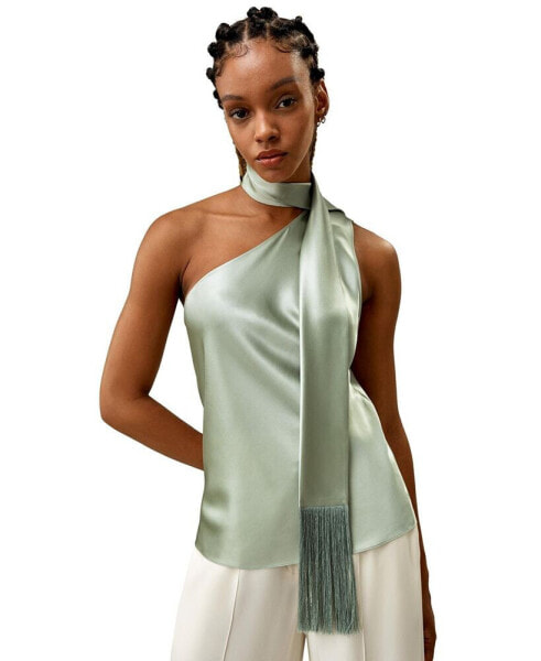 Women's One-shoulder Top With Tassel Scarf