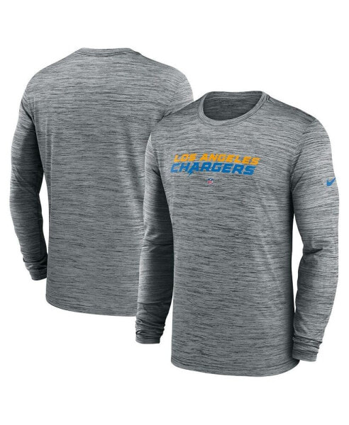 Men's Heather Gray Los Angeles Chargers Sideline Team Velocity Performance Long Sleeve T-shirt