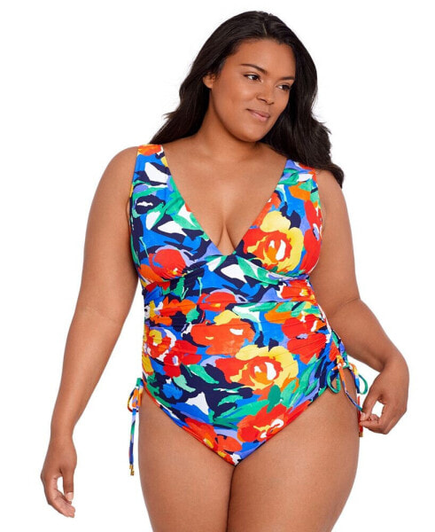 Plus Size Side-Shirred One-Piece Swimsuit