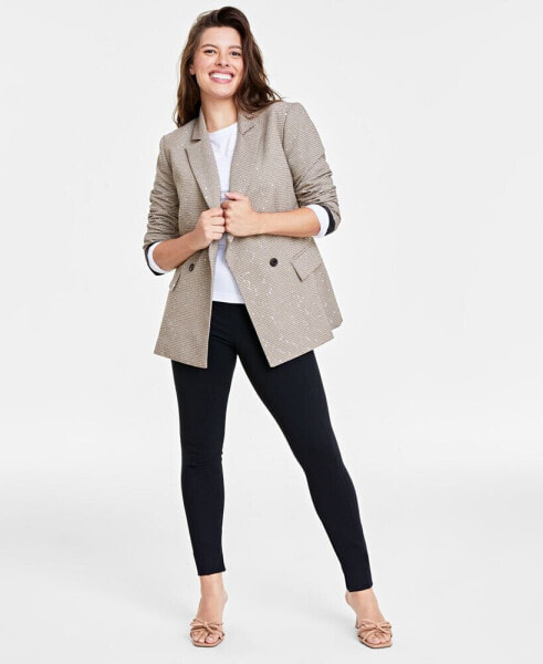 Women's Sequined Plaid Double-Breasted Blazer, Created for Macy's