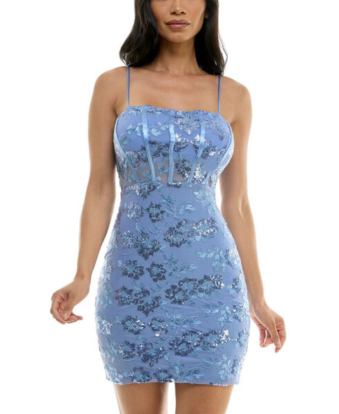 Juniors' Embellished Mesh Corset Mini Dress