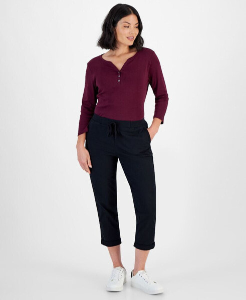 Petite Pull-On Cuffed Twill Ankle Pants, Created for Macy's