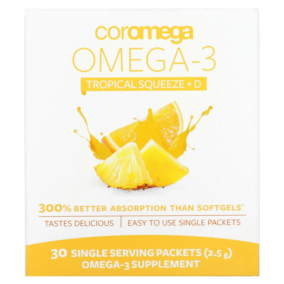 БАД с рыбьим жиром и Омега-3 Coromega Tropical Squeeze+D, 30 пакетиков по 2,5 г каждый