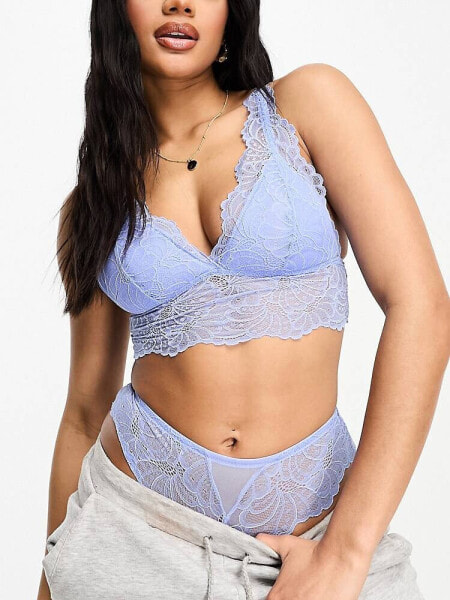 ASOS DESIGN Sienna lace longline padded bralette in cornflower blue