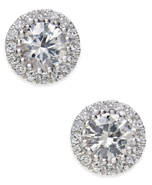 White Sapphire (5/8 ct. t.w.) and Diamond (1/10 ct. t.w.) Stud Earrings in 14k White Gold