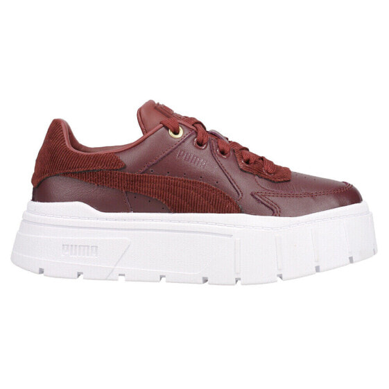Puma Mayze Stack Edgy Cord Platform Womens Burgundy Sneakers Casual Shoes 39115