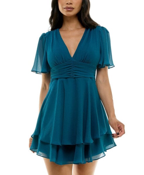 Flutter-Sleeve Tiered Fit & Flare Dress