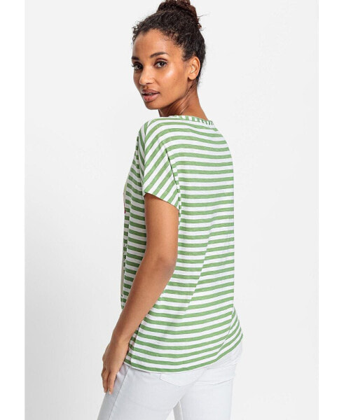 100% Organic Cotton Short Sleeve Stripe and Placement Print T-Shirt