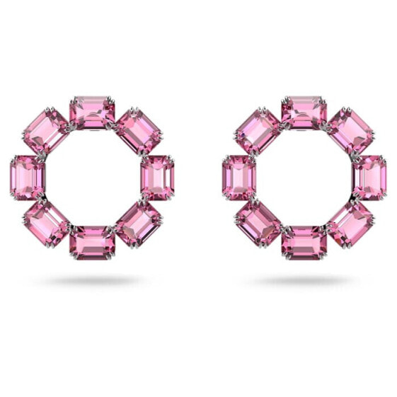 Swarovski Damen Ohrringe Millenia Kreolen Oktagon-Schliff, Rosa, Rhodiniert 5614296