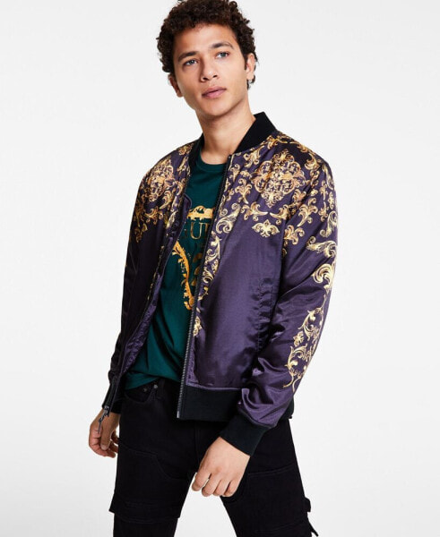 Men's Royal Full-Zip Satin Bomber Jacket