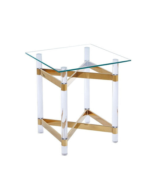 Gold Stainless Steel With Acrylic Frame Clear Glass Top End Table