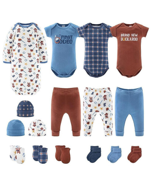 Newborn Layette Gift Set for Baby Boys or Girls, Blue Red Yellowstone, 16 Essential Pieces,