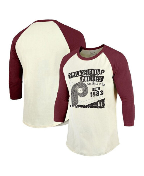 Men's Threads Cream/Burgundy Philadelphia Phillies Raglan 3/4-Sleeve T-Shirt