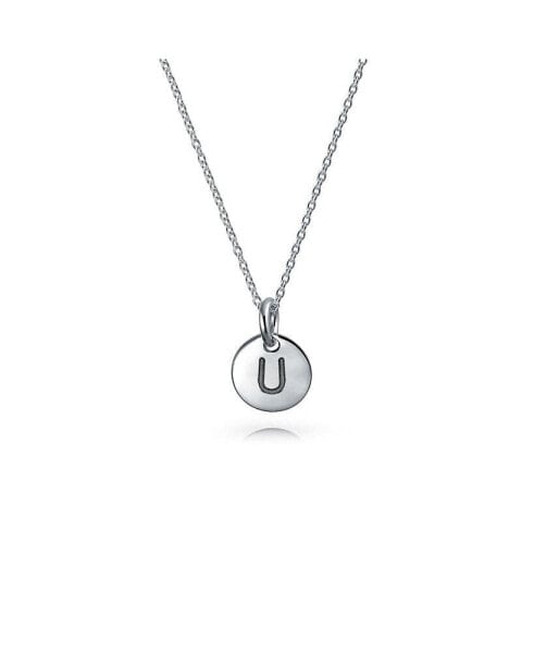 Tiny Minimalist ABC Round Disc Block Letter Alphabet A-Z Initial Pendant Necklace For For Women .925 Sterling Silver