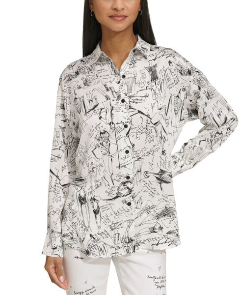 Women's Sketch-Print Oversized Blouse