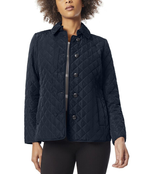 Petite Quilted Button-Down Long-Sleeve Coat