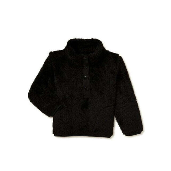 Wonder Nation Jacket Girls 4T Black Sherpa Cozy Mock Neck Pocket Snap Pullover