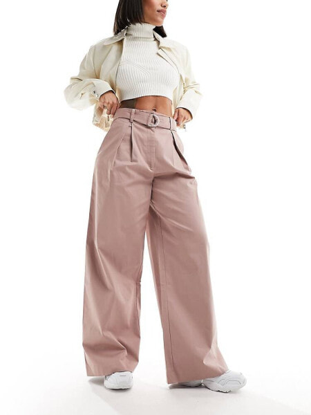 ASOS DESIGN wide leg D-ring trousers in mink