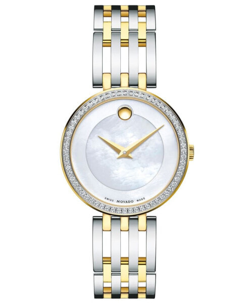 Women's Swiss Esperanza Diamond (1/4 ct. t.w.) Two-Tone PVD Stainless Steel Bracelet Watch 28mm