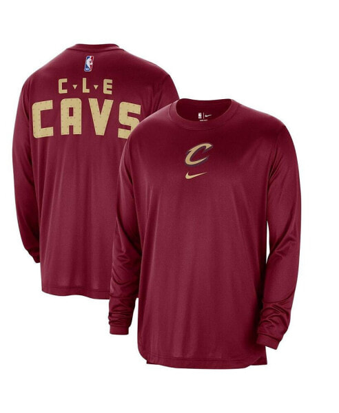 Men's Wine Distressed Cleveland Cavaliers 2023/24 City Edition Authentic Pregame Performance Long Sleeve Shooting T-shirt