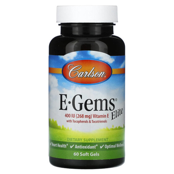 Витамин Е Carlson E-Gems Elite, 400 МЕ (268 мг), 60 мягких капсул