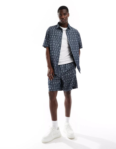 Armani Exchange all over jacquard logo woven shorts in navy co-ord