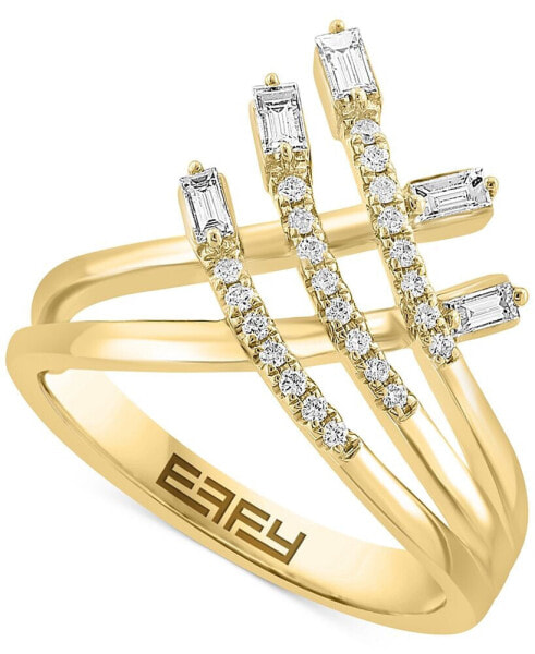 EFFY® Diamond Round & Baguette Openwork Crossover Ring (1/3 ct. t.w.) in 14k Gold