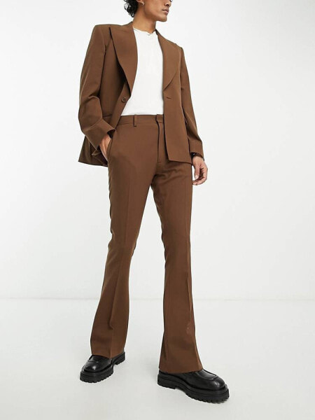 ASOS DESIGN flare suit trouser in brown