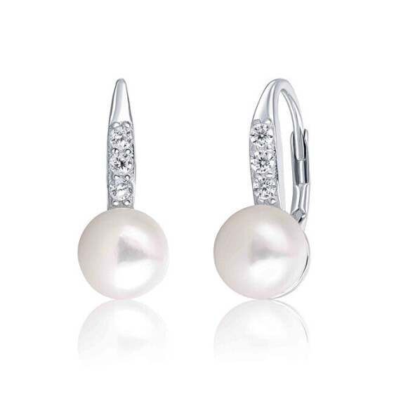 Silver earrings with pearl and zircons JL0601