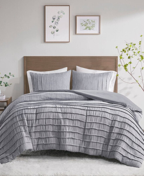 CLOSEOUT! Maddox 3 Piece Striated Cationic Dyed Oversized Duvet Cover Set with Pleats, Full/Queen