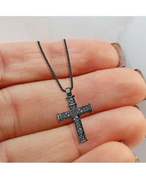 Chisel brushed Metal IP-plated Cross Pendant Box Chain Necklace