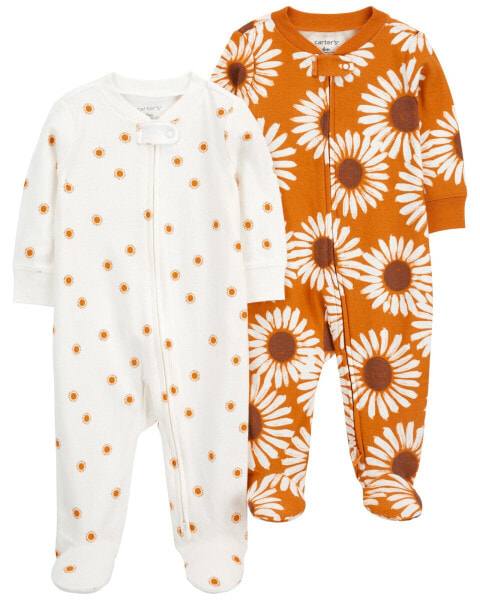 Baby 2-Pack Sunflower Zip-Up Cotton Sleep & Play Pajamas 3M