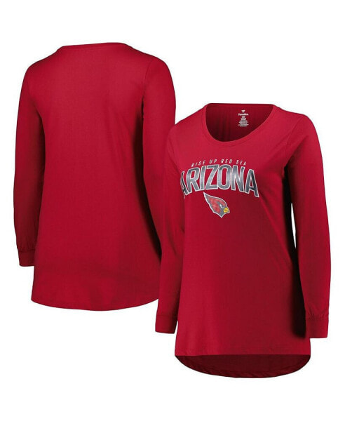 Women's Cardinal Arizona Cardinals Plus Size Measure Distance Scoop Neck Long Sleeve T-shirt