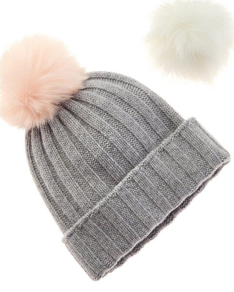 Hannah Rose Snap-Top Pom Pom Cashmere Hat Women's Grey