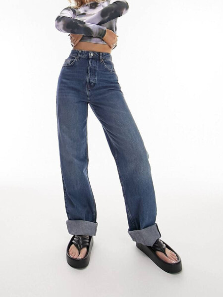 Topshop Hourglass oversized Mom jeans in mid blue