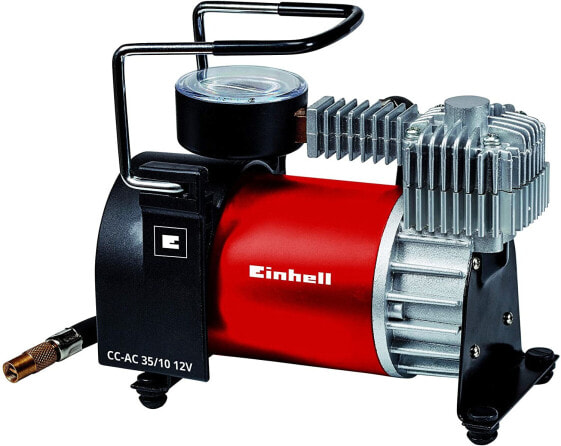Einhell Car Compressor CC-AC 35/10 12 V (max. 8 bar, 35 l/min output power, connection via cigarette lighter, pressure gauge, incl. 4 additional adapters), portable