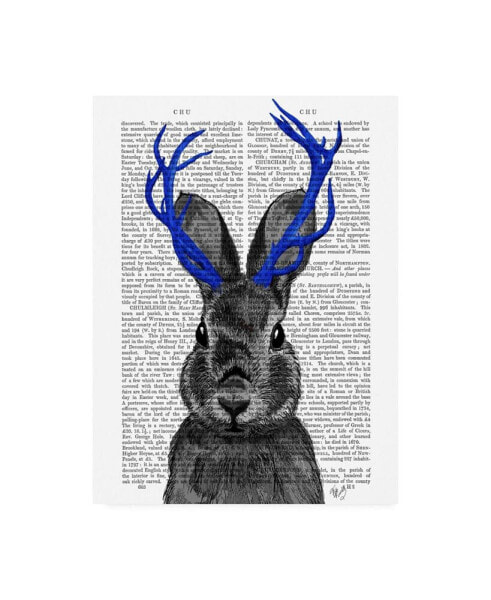 Fab Funky Jackalope with Blue Antlers Canvas Art - 19.5" x 26"