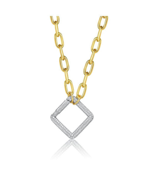 14k Gold-plated Elegant Chain With Glitterings Triangle Sterling Silver Pendant Necklace Cubic Zirconia