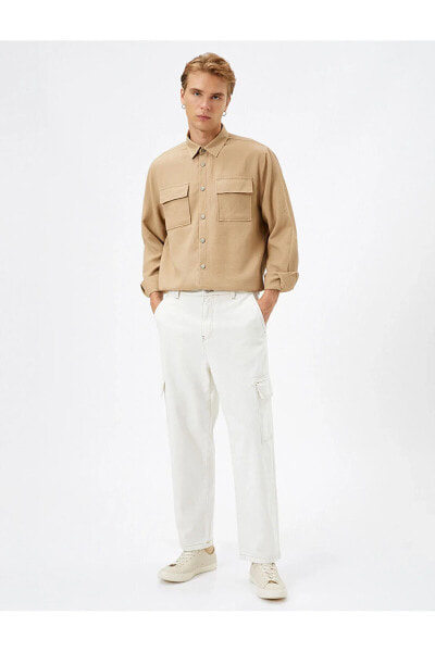 Рубашка мужская классическая с длинным рукавом, кнопками и карманами Koton