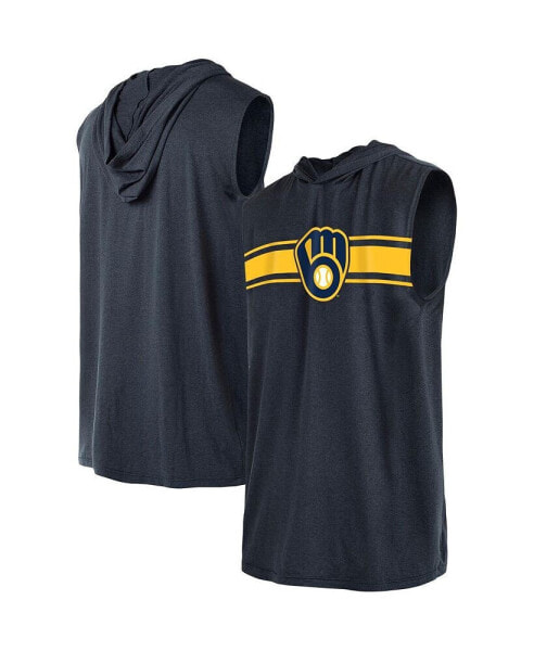 Men's Navy Milwaukee Brewers Sleeveless Pullover Hoodie