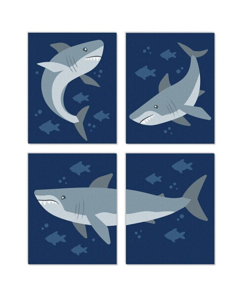 Shark Zone Unframed Jawsome Ocean Linen Paper Wall Art - 4 Ct Artisms 8 x 10 in