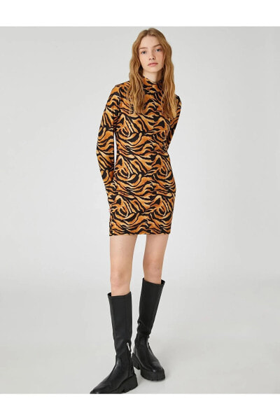 Платье женское Koton Mini Карандаш Леопард Узор Длинный Рукав