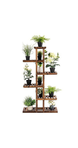 6 Tier Garden Wooden Shelf Storage Plant Rack Stand