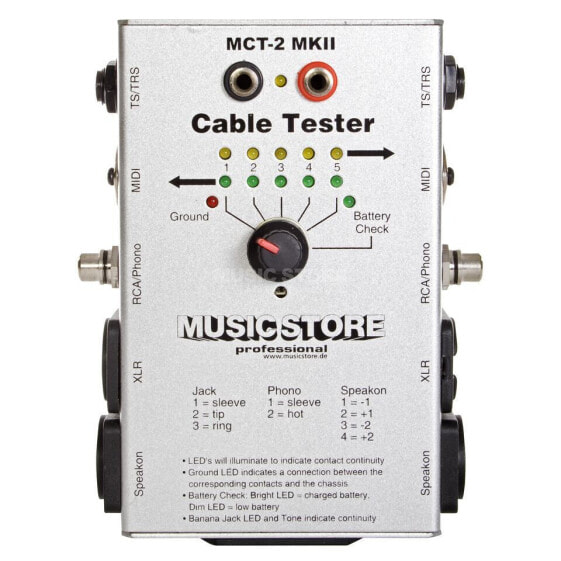 MUSIC STORE MCT-2 MKII Cable Tester incl.9V Battery + Test Prods