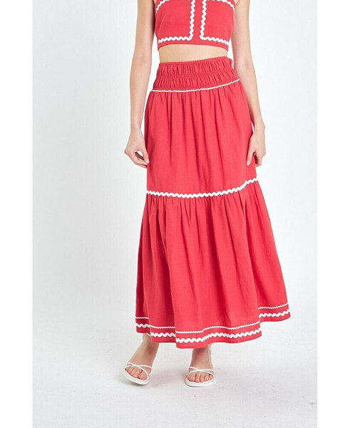 Women's Linen Maxi Skirt w/ Ric Rac Trim