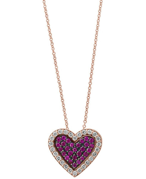 EFFY® Ruby (3/8 ct. t.w.) & Diamond (1/3 ct. t.w.) Heart Halo Cluster 18" Pendant Necklace in 14k Rose Gold