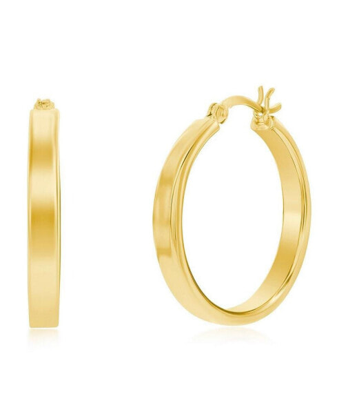 Sterling Silver, or Gold Plated over Sterling Silver 4x29mm Fancy Flat Hoop Earrings