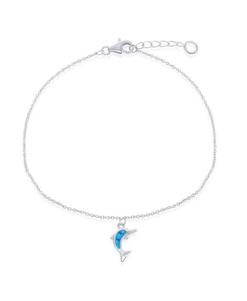 Sterling Silver Blue Inlay Opal Dolphin Anklet