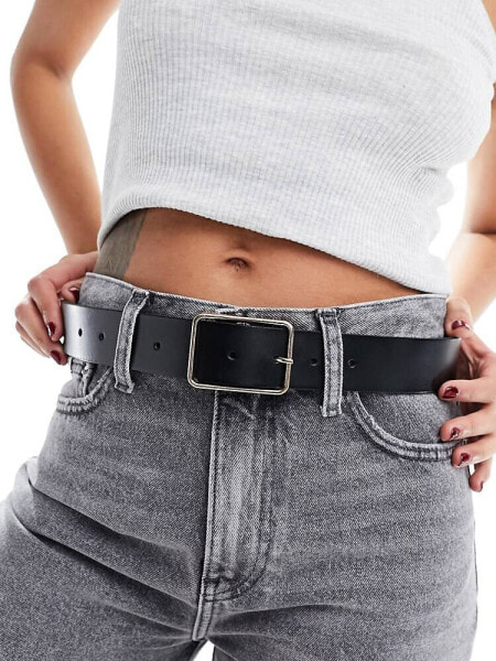 ASOS DESIGN leather square buckle low waist belt 