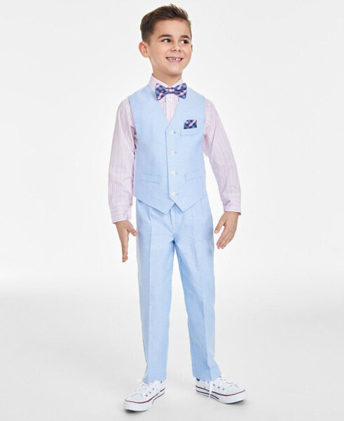 Little Boys Machine Washable Oxford Vest, Shirt, Pants, Bowtie and Pocket Square, 5 Piece Set